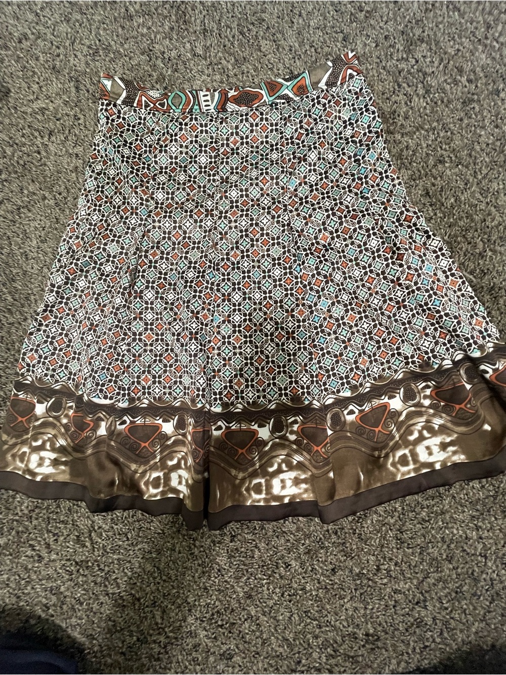 Patterned A-Line Skirt in Brown and Teal